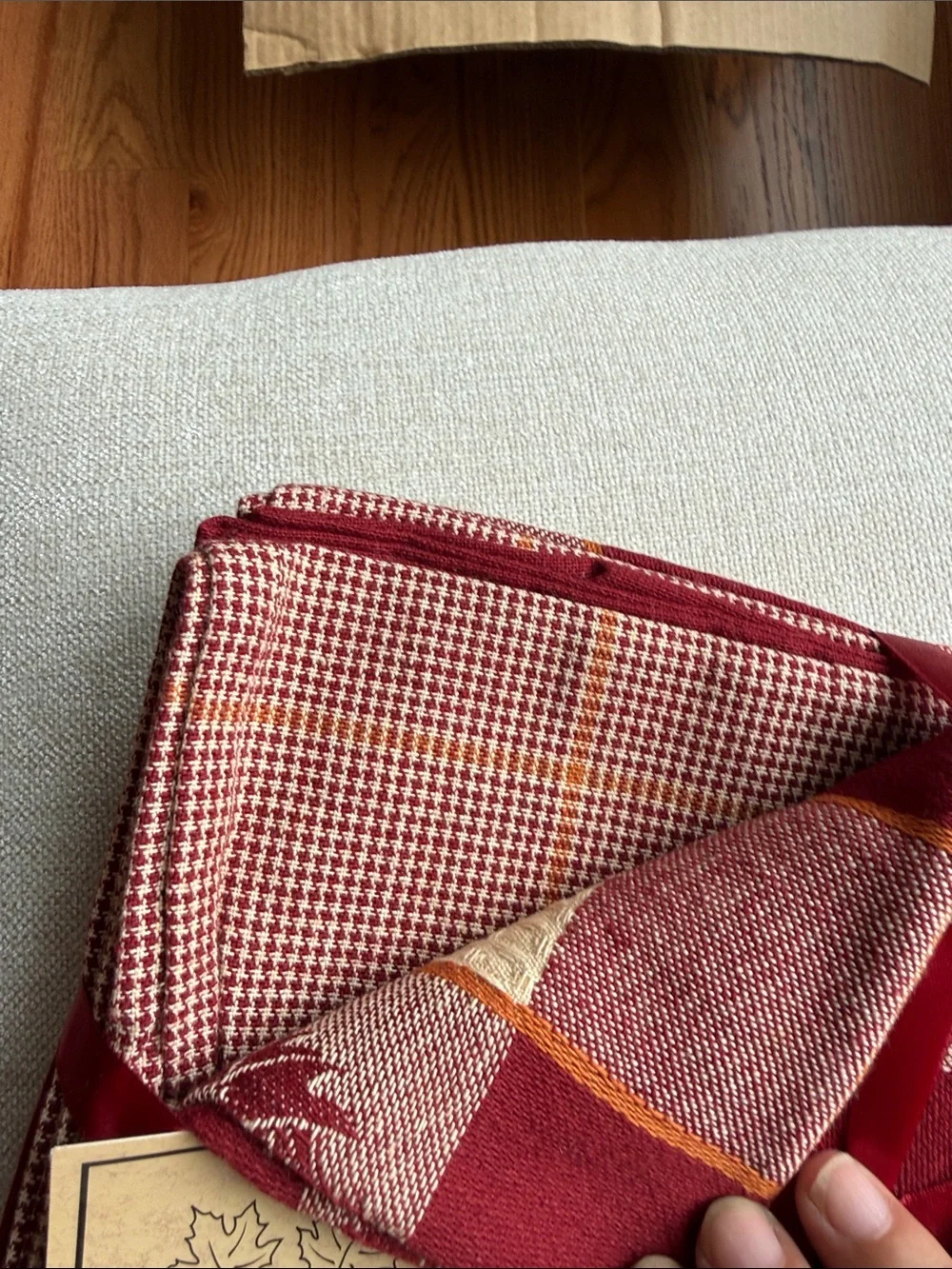 Cotton Kitchen Towel Set - Burgundy & Cream set of 5